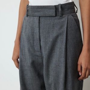 Toteme Deep Pleat Trousers in Grey Melange Wool